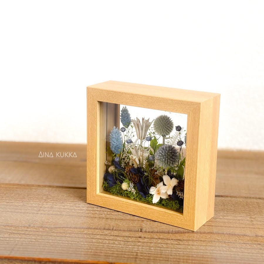 [ガラスフレームアレンジ]ブルーガーデン/プリザーブド×ドライフラワー